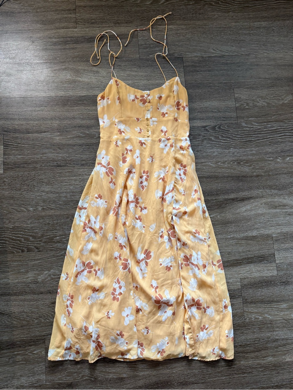 Abercrombie & Fitch Midi Yellow Floral Buttoned Tie Dress - Picture 5 of 8